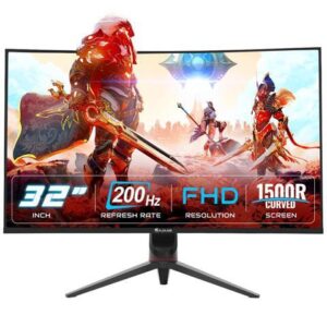 HAJAAN 32 Inch FHD 1080p Curved Gaming Monitor with RGB Lighting 200Hz Refresh Rate with VA Display, Built-in Speakers, Tilt Adjustment, Wall
