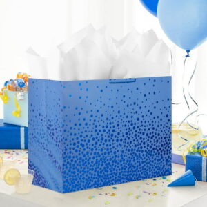 Hallmark Jumbo Horizontal Gift Bag (Blue with Cascading Blue Foil Dots)