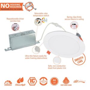 HALO HLBSL 6 in. Can Less Integrated LED, 900 Lumens, 5CCT, White (4-Pack) HLBSL609FS5-4PK