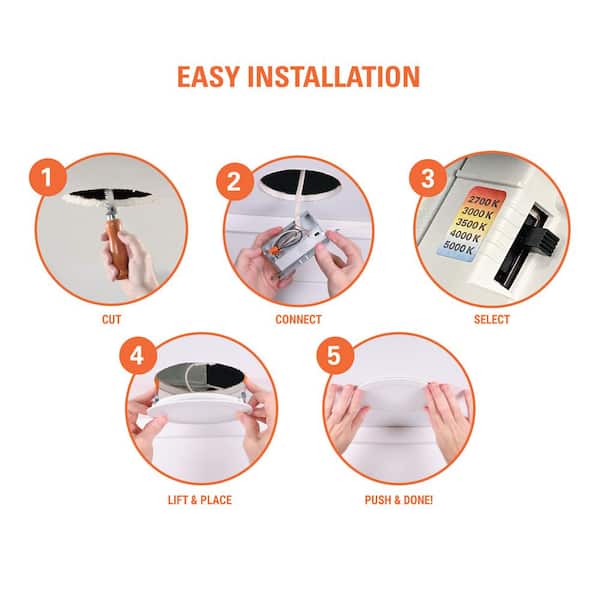 HALO HLBSL 6 in. Can Less Integrated LED, 900 Lumens, 5CCT, White (4-Pack) HLBSL609FS5-4PK