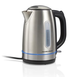 Hamilton Beach Electric Tea Kettle, Water Boiler & Heater, 1.7 Liter, Cordless Serving, 1500 Watts for Fast Boiling, Auto-Shutoff and Boil-Dry Protection, Stainless Steel with...