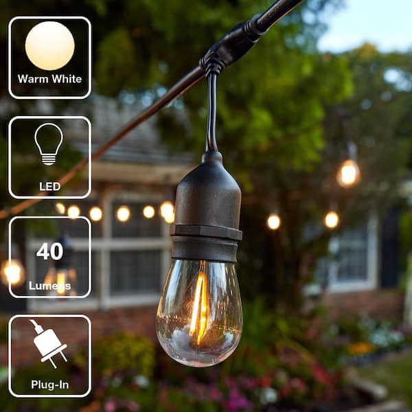 Hampton Bay 24-Light 48 ft. Plug-in Indoor/Outdoor Edison Patio String Light with S14 Single Filament LED Bulbs 10328
