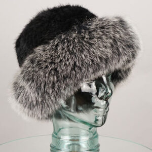 Hand woven Mink hat with Fox Trim - Black Frost