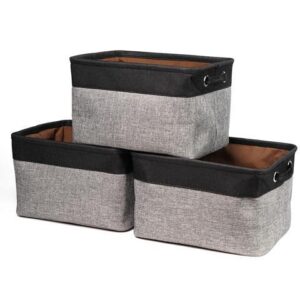Hannord Large Storage Basket Bin Set [3-Pack] Storage Cube Box Foldable Canvas Fabric Collapsible Organizer With Handles For Home Office Closet (Black