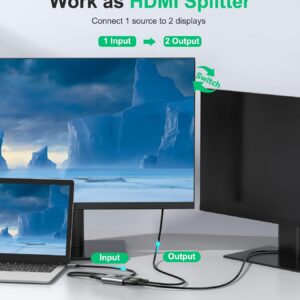 HDMI Switch 4K HDMI Splitter - Gana Prime Aluminum Bi-Directional HDMI Switcher 1 in 2 Out (Single Display) or 2 Input 1 Output, Supports 4K 3D HD 1080P for Xbox PS4 Roku HDTV...