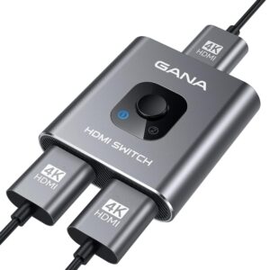 HDMI Switch 4K HDMI Splitter - Gana Prime Aluminum Bi-Directional HDMI Switcher 1 in 2 Out (Single Display) or 2 Input 1 Output, Supports 4K 3D HD 1080P for Xbox PS4 Roku HDTV...