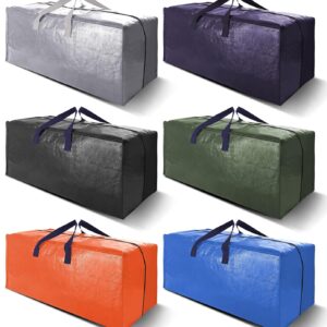 Heavy Duty Extra Large Moving Bags W/Backpack Straps - Strong Handles & Zippers, Storage Totes For Space Saving, Fold Flat, Alternative to Box and Bin (Set of 6, Multicolor)