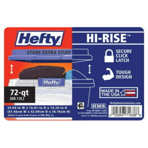 Hefty 72 Quart Clear Plastic Storage Bin with Blue HI-RISE Lid, Adult