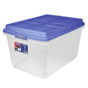 Hefty 72 Quart Clear Plastic Storage Bin with Blue HI-RISE Lid, Adult