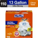 Hefty Ultra Strong 13 gallon Trash Bags, Tall Kitchen Trash Bags, White, Citrus Twist Scent, 110 Bags