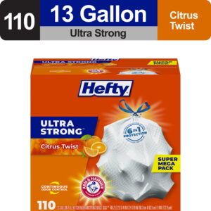 Hefty Ultra Strong 13 gallon Trash Bags, Tall Kitchen Trash Bags, White, Citrus Twist Scent, 110 Bags