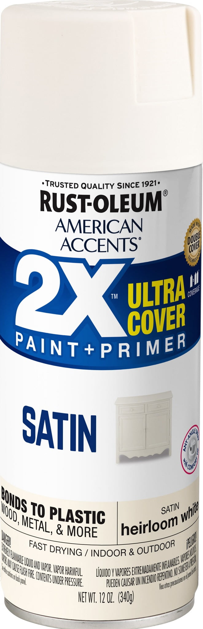 Heirloom White, Rust-Oleum American Accents 2X Ultra Cover Satin Spray Paint- 12 oz