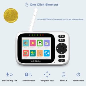 HelloBaby Baby Monitor No WiFi,Video Baby Monitors with Camera and Audio,3.2'' IPS Screen, Remote Pan-Tilt-Zoom Baby Camera Monitor,Plug&Play,Night Vision,1000ft Range,2-Way...