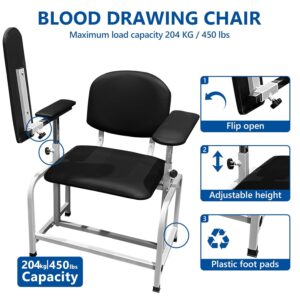 Helsevesen Cushion 22" Padded Phlebotomy Chair, Lab Blood Drawing Chair for Hospital, Lab Draw Chair and Medical Facilities, (Black L), 2024 New