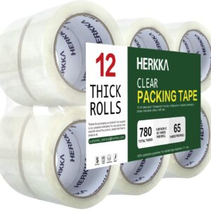 HERKKA Clear Packing Tape, 12 Rolls Heavy Duty Packaging Tape for Shipping Packaging Moving Sealing, Thicker Clear Packing Tape, 1.88 inches Wide, 65 Yards Per Roll, 780 Total...