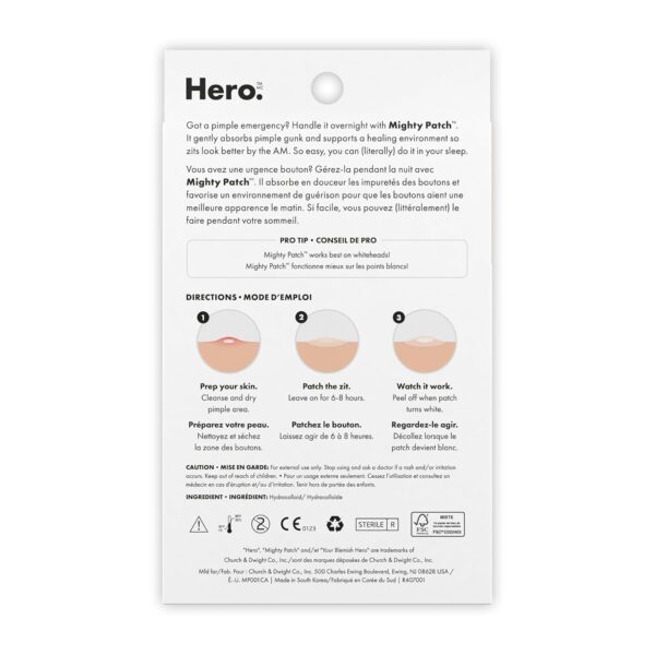 Hero Cosmetics Mighty Patch Original – Hydrocolloid Patch for Pimples, Overnight Acne Blemish & Zit Stickers for Sensitive Skin, 36 Count
