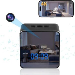 Hidden Camera Bluetooth Speaker, 4K HD WiFi Hidden Camera Clock with Video Night Vision Motion Detection, Clock Camera Spy Cam, Hidden Cameras for