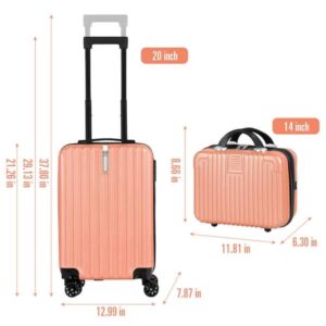 Hikolayae Luggage Waterproof Trolley Case with Hidden Hooks Spinner Luggage Cosmetic Case 2 Bag Set (20 in. x 14 in.) Rose Gold HD-419-WELA