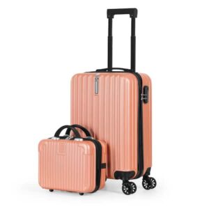 Hikolayae Luggage Waterproof Trolley Case with Hidden Hooks Spinner Luggage Cosmetic Case 2 Bag Set (20 in. x 14 in.) Rose Gold HD-419-WELA