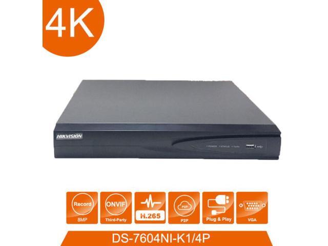 Hikvision Original English version DS-7604NI-K1/4P 4CH 4k NVR with 4 POE ports, H.265 Embedded Plug & Play NVR POE up to 8MP Replace DS-7604NI-E1/4P