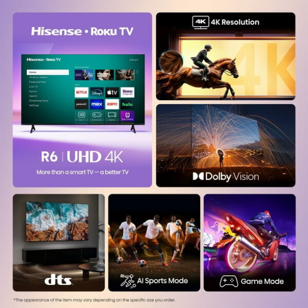 Hisense 43" Class 4K UHD LED LCD Smart Roku TV HDR R6 Series 43R6E3