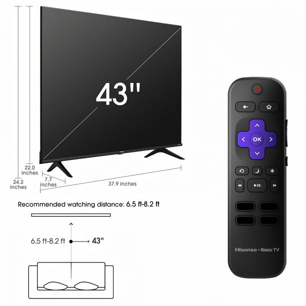 Hisense 43" Class 4K UHD LED LCD Smart Roku TV HDR R6 Series 43R6E3