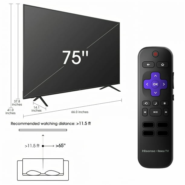 Hisense 75" Class 4K UHD LED LCD Roku Smart TV HDR R6 Series 75R6E4