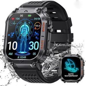 Hitoor Military Smart Watch for Men, 5ATM Waterproof with Call 2.02" Large Screen Rugged Outdoor Tactical Smartwatch with Compass Fitness Watch with