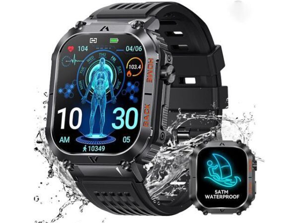 Hitoor Military Smart Watch for Men, 5ATM Waterproof with Call 2.02" Large Screen Rugged Outdoor Tactical Smartwatch with Compass Fitness Watch with Hitoor Military Smart Watch for Men, 5ATM Waterproof with Call 2.02" Large Screen Rugged Outdoor Tactical Smartwatch with Compass Fitness Watch with