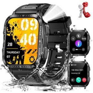 Hitoor Military Smart Watch for Men with LED Flashlight Watch 2.0'' Big Screen Tactical Smartwatch 430mAh Big Battery Fitness Tracker with Heart Rate