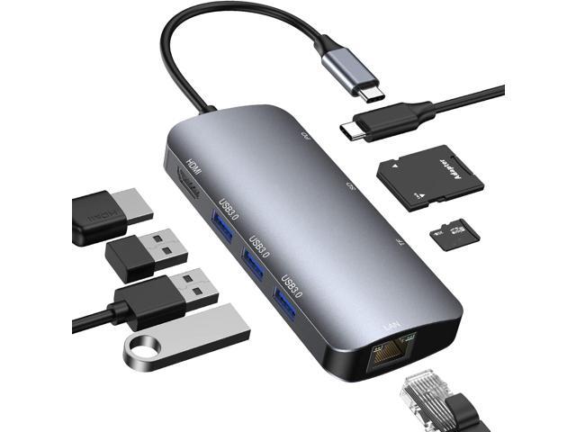 Hitoor USB C Hub Multiport Adapter, 8-in-1 USB-C Hub with Ethernet 1000Mbps, 4K HDMI, 100W PD, SD/TF Card Reader, 3 USB 3.0 Ports Docking Station