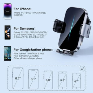 Hoey 3 in 1 Wireless Car Charger, 15W Smart Sensor Auto Clamping Air Vent Dashboard Windshield Car Phone Charging Holder Mount, Compatible for iPhone, Samsung, Google, LG, etc