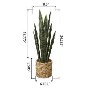 Home Decor Collection Flora Bunda 24.3" Artificial Snake Plant in Rattan Basket
