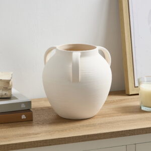 Home Decor Collection Matte Textured Ceramic Stoneware Vase with Handles, 8'', White
