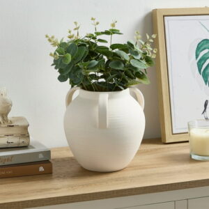Home Decor Collection Matte Textured Ceramic Stoneware Vase with Handles, 8'', White