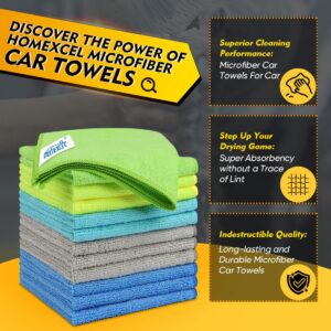 HOMEXCEL Microfiber Cleaning Cloth 12 Pack, 12.5 x 12.5 inch Microfiber Towels for Cars, Ultra Absorbent Car Washing Cloth, Lint Free Streak Free Cleaning Rags for Car, Kitchen,...