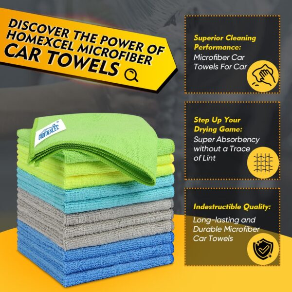 HOMEXCEL Microfiber Cleaning Cloth 12 Pack, 12.5 x 12.5 inch Microfiber Towels for Cars, Ultra Absorbent Car Washing Cloth, Lint Free Streak Free Cleaning Rags for Car, Kitchen,...