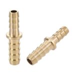 Hose Barb Fitting, 5/16 to 1/4 Inch Brass Hollow Straight Quick Connector for Water Fuel Air Oil Gas, Pack of 2
