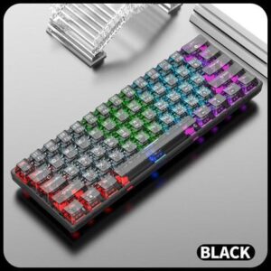 Hot Swappable Transparent Mechanical Keyboard, 60% Transparent Gasket Mounted RGB Backlit Wired Gaming Keyboard 61 Keys