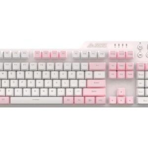 Hot-Swappable Wired Full-Size Mechanical Gaming Keyboard with Blue Switches, Pink-White Matching, Anti-Ghosting Multimedia Keys Roller, White Backlit,