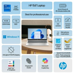 HP 15.6 inch FHD IPS Windows Laptop Intel Core i7-1355U 16GB RAM 1TB PCIe NVMe SSD Natural Silver