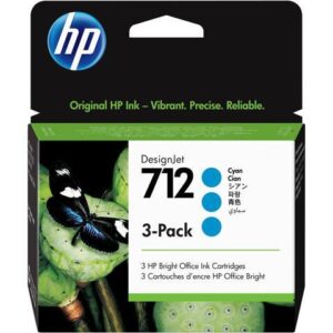 HP 712 3-pack 29-ml Cyan DesignJet Ink Cartridge, 3ED77A