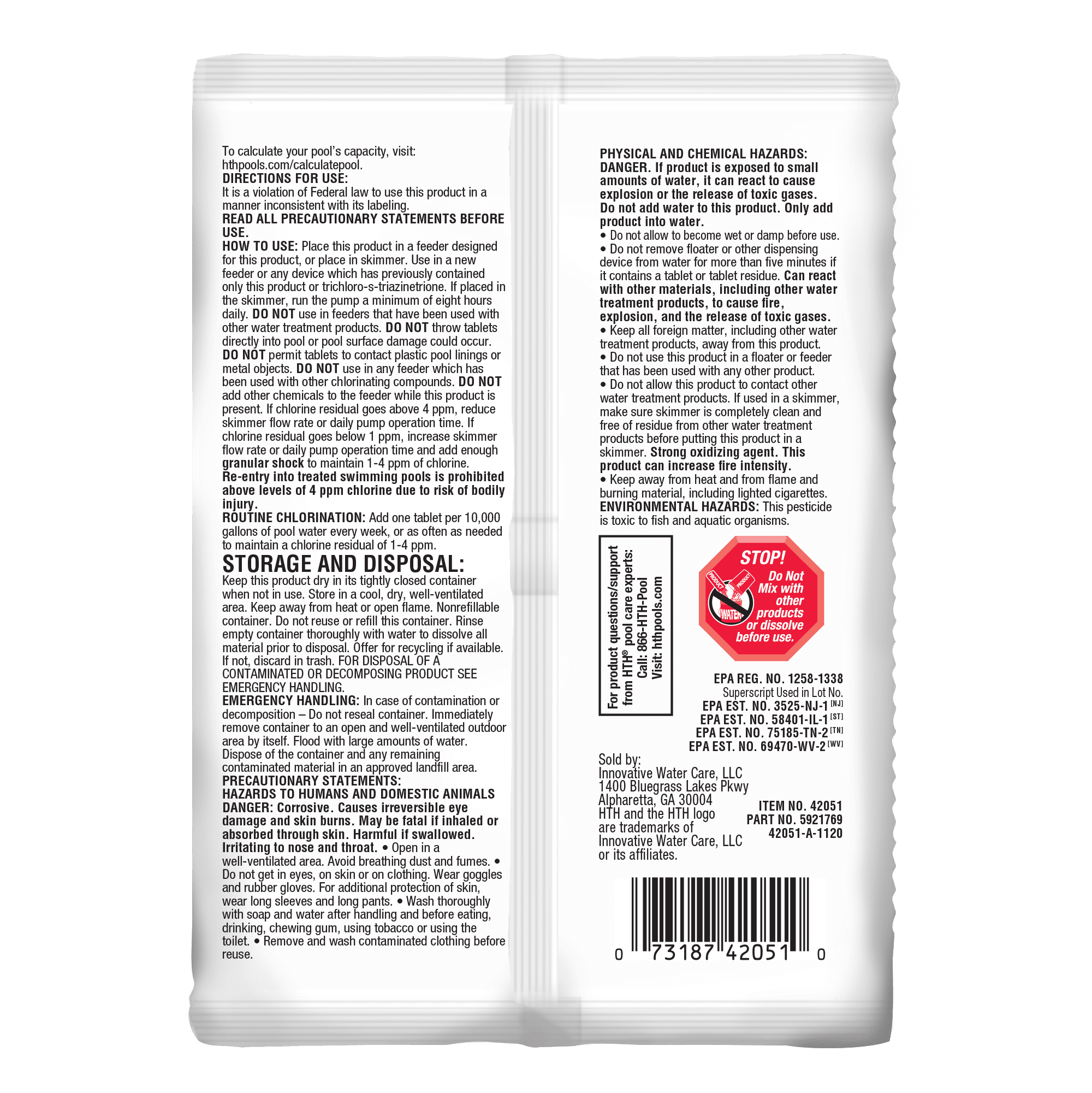 HTH Pool Care 3" Chlorine Tablet Advanced for Swimming Pools, 8oz Single Tablet
