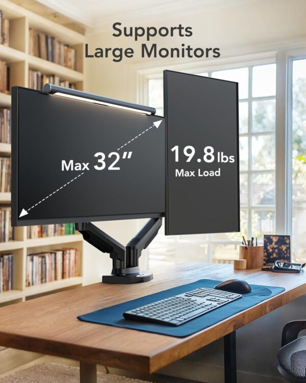 HUANUO Dual Monitor Mount-Monitor Stand with C Clamp/Grommet Mounting Base up to 32 Inch Computer Screens,Adjustable Spring Dual Monitor Arm with VESA - Each Arm Holds 4.4 to...