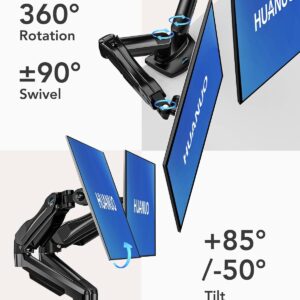 HUANUO Dual Monitor Mount-Monitor Stand with C Clamp/Grommet Mounting Base up to 32 Inch Computer Screens,Adjustable Spring Dual Monitor Arm with VESA - Each Arm Holds 4.4 to...