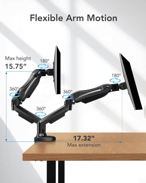 HUANUO Dual Monitor Mount-Monitor Stand with C Clamp/Grommet Mounting Base up to 32 Inch Computer Screens,Adjustable Spring Dual Monitor Arm with VESA - Each Arm Holds 4.4 to...