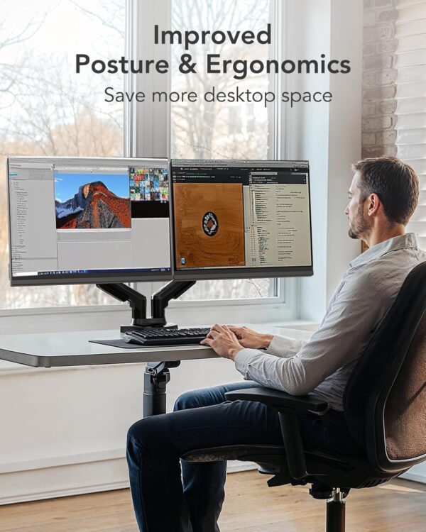 HUANUO Dual Monitor Mount-Monitor Stand with C Clamp/Grommet Mounting Base up to 32 Inch Computer Screens,Adjustable Spring Dual Monitor Arm with VESA - Each Arm Holds 4.4 to...