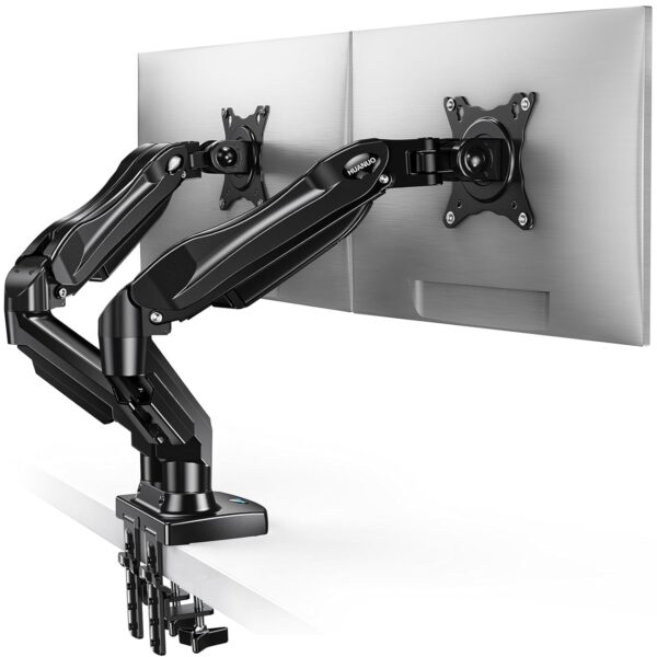 HUANUO Dual Monitor Mount-Monitor Stand with C Clamp/Grommet Mounting Base up to 32 Inch Computer Screens,Adjustable Spring Dual Monitor Arm with VESA - Each Arm Holds 4.4 to... HUANUO Dual Monitor Mount-Monitor Stand with C Clamp/Grommet Mounting Base up to 32 Inch Computer Screens,Adjustable Spring Dual Monitor Arm with VESA - Each Arm Holds 4.4 to...