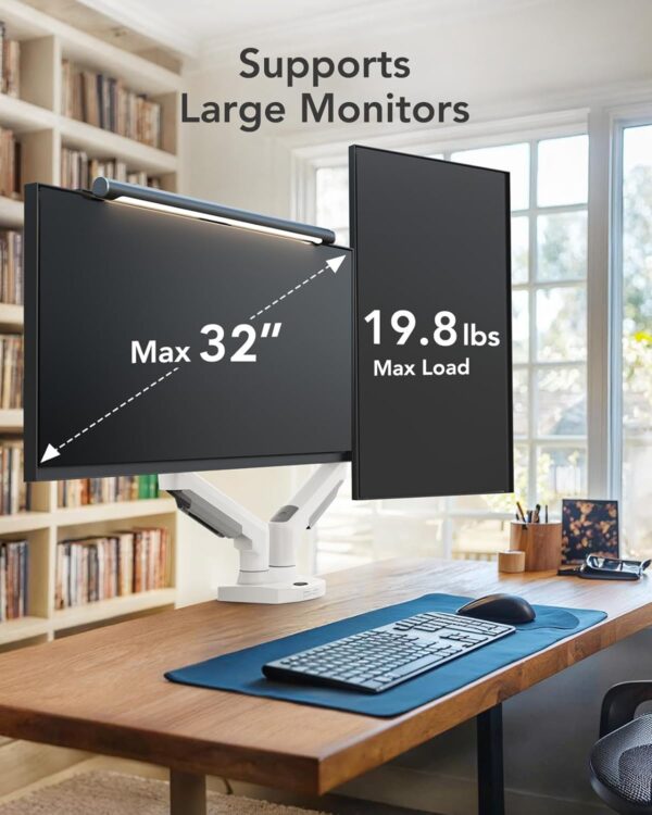 HUANUO Dual Monitor Mount-Monitor Stand with C Clamp/Grommet Mounting Base up to 32 Inch Computer Screens,Adjustable Spring Dual Monitor Arm with VESA - Each Arm Holds 4.4 to...