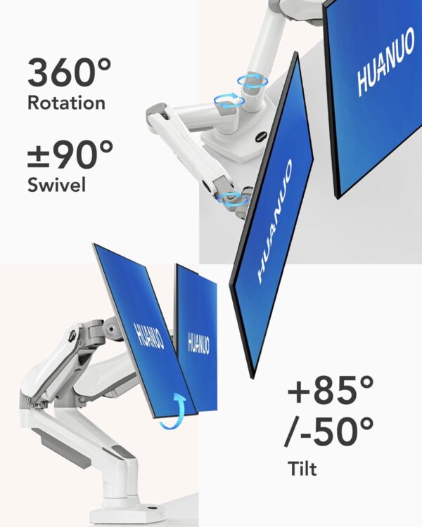 HUANUO Dual Monitor Mount-Monitor Stand with C Clamp/Grommet Mounting Base up to 32 Inch Computer Screens,Adjustable Spring Dual Monitor Arm with VESA - Each Arm Holds 4.4 to...